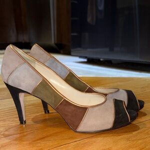 Ramon Tenza Black, Brown, Grey, Green and Blue Real Suede Peep-Toe Heels